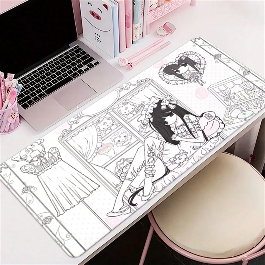 Leather Desk Pad - بساط فأرة جلدي بتصميم أنمي، وردي
